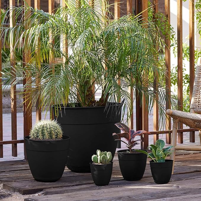 Bloem Dayton Planter with Saucer: 12" - Black - 100% Recycled Plastic Pot, Removable Saucer, Elevated Feet, for Indoor and Outdoor Use, Gardening, 3 Gallon Capacity