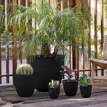 Bloem Dayton Planter with Saucer: 12" - Black - 100% Recycled Plastic Pot, Removable Saucer, Elevated Feet, for Indoor and Outdoor Use, Gardening, 3 Gallon Capacity