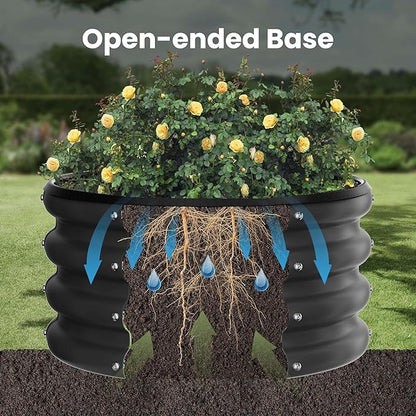 ZXZYHFTY Round Galvanized Raised Garden Bed kit,Black Outdoor Garden Raised Planter Box, Round Large Metal Raised Garden Beds for Vegetable 2 * 2 * 1ft 1 Pack