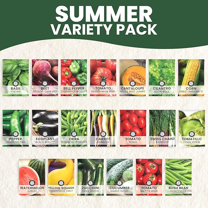 Summer Garden Seeds | 20 Individual Packs | 2026 Season | Non-GMO | Tomatoes, Squash, Melon, Herbs & More! | for Planting Indoor & Outdoor | by Family Sown