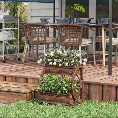 Outsunny 2-Tier Raised Garden Bed, Wooden Wagon Planter Boxes with Drainage Holes, for Vegetables Flowers Herbs, 22" x 13" x 22"