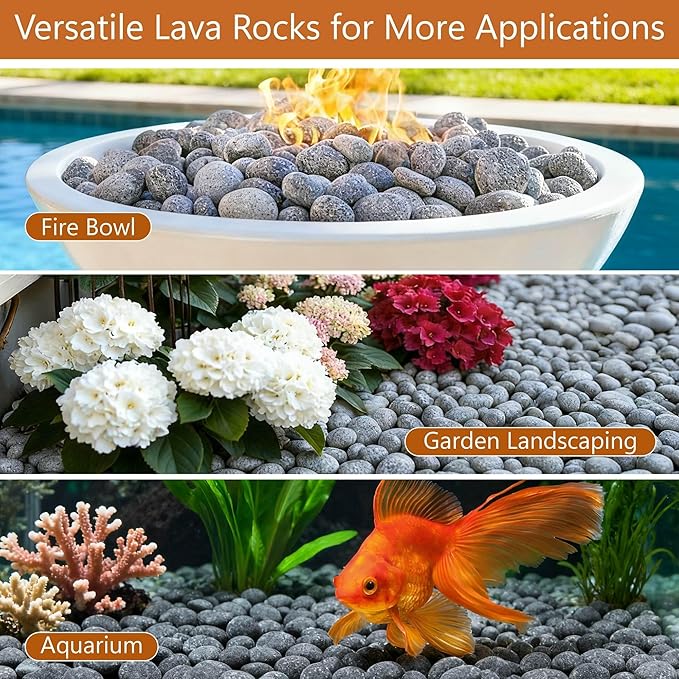 NUPICK 20lb Grey Tumbled Lava Rocks for Fire Pit, 1"-2" Volcanic Rock for Fireplace Indoor Outdoor, Lava Stone for Natural Gas & Propane Systems, Fire Glass Base Layer, Fire Bowls, Landscaping, Plants