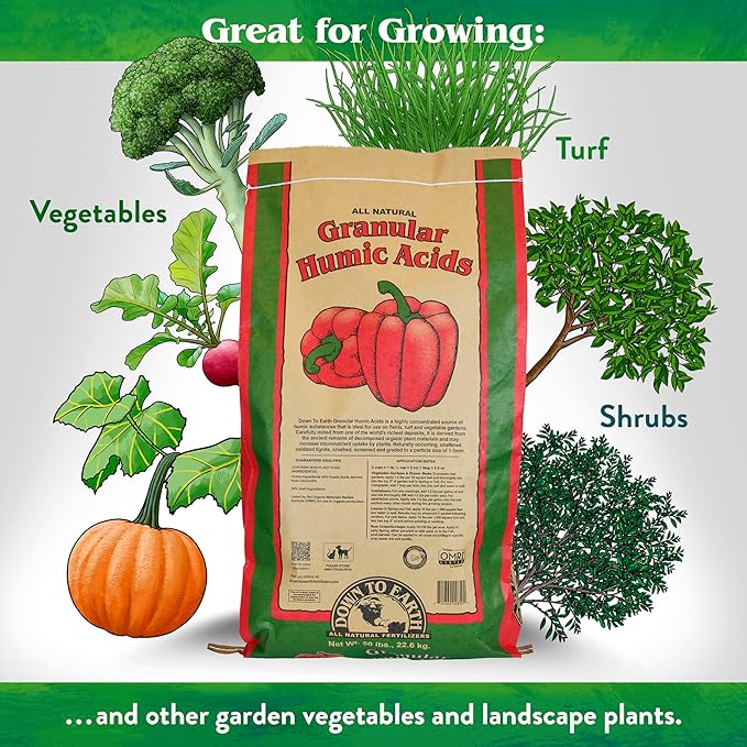 Down To Earth All Natural Fertilizers Organic Granular Humic Acids - Soil Amendment Adds Carbon, Increases Nutrient Uptake, 50 lb
