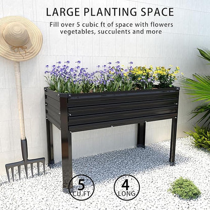Galvanized Raised Garden Bed with Legs,48×18×30in Elevated Planter Box for Backyard,Garden, Patio, Balcony, 300lb Capacity,Planters for Outdoor Plants,Black