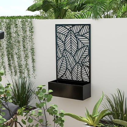 Outsunny Outdoor Privacy Screen with Planter Box, Metal Privacy Panel, and Raised Garden Bed, Wall-Mounted or Freestanding for Garden, Patio, Pool, Hot Tub, Black