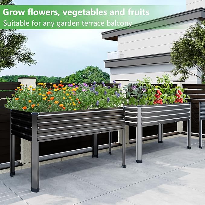 Galvanized Raised Garden Bed with Legs,2PCS 48×24×30in Elevated Planter Box for Backyard,Garden, Patio, Balcony, 350lb Capacity,Planters for Outdoor Plants,Black