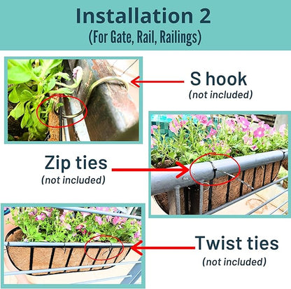 LaLaGreen Outdoor Wall Planter for Plants (24 Inch, 8 Pack) Large Black Metal Basket with Coco Liner, Window Flower Box Deck Railings Hanging Balcony Plant Holder Pot Garden Fence Balcony Patio Rail