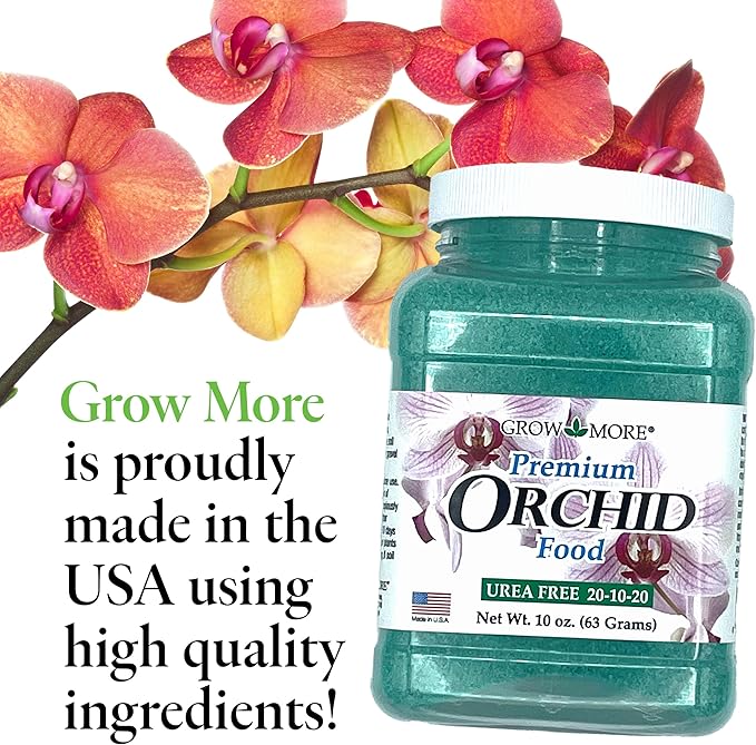 Grow More Premium Urea Free 20-10-20 Orchid Food Fertilizer - 10oz of Water Soluble Orchid Fertilizer for Longer, Healthier, and More Beautiful Blooms Year Round