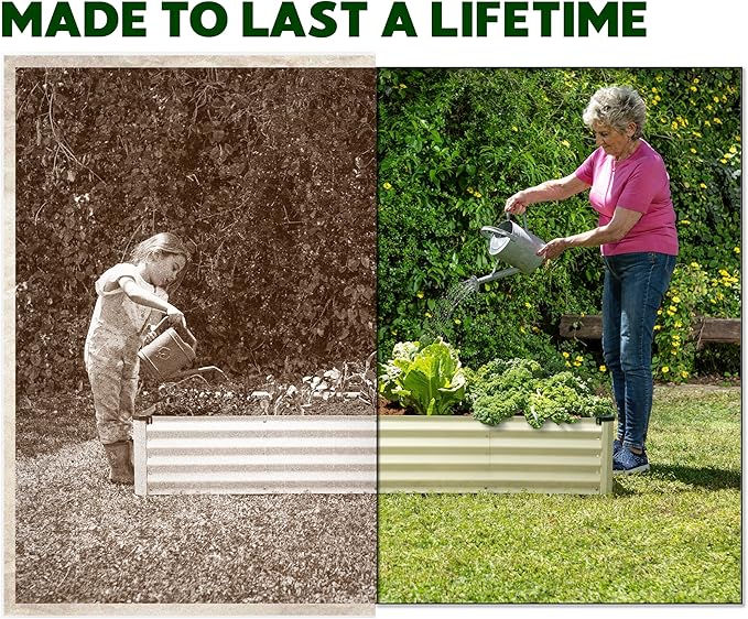 Plant & Plot Galvanized Raised Garden Beds Outdoor // 8×4×1 ft Planter Raised Beds for Gardening, Vegetables, Flowers // Large Metal Garden Box (White) // Patented Tool-Free Design