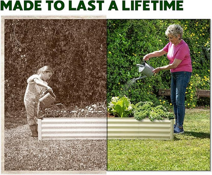 Plant & Plot Galvanized Raised Garden Beds Outdoor // 6×3×1 ft Planter Raised Beds for Gardening, Vegetables, Flowers // Large Metal Garden Box (White) // Patented Tool-Free Design