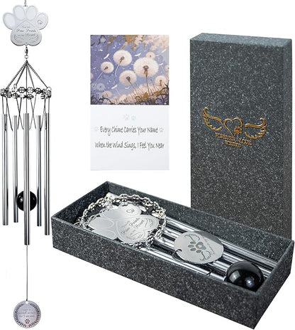 Paw Print Pet Memorial Wind Chime - Sympathy Gifts for Loss of a Dog or Cat, Bereavement Windchimes Outdoor in Memory of Beloved Pet,Pet Memorial Gifts with Keepsake Card