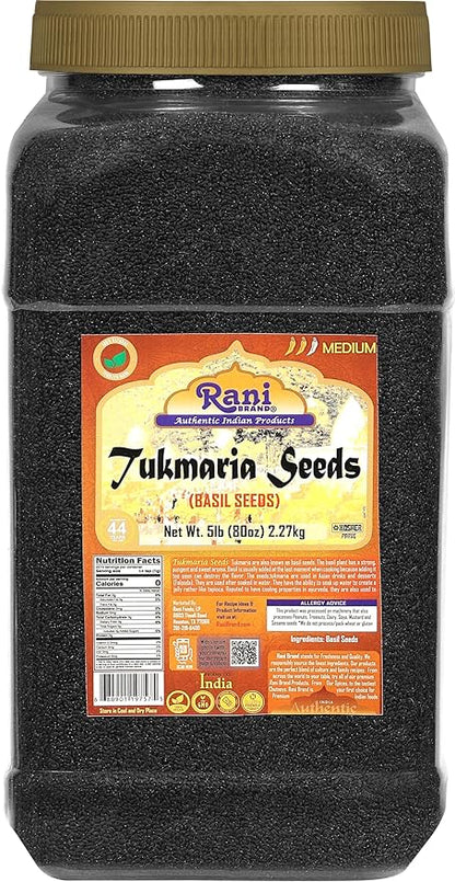 Rani Tukmaria (Holy Basil Seeds) 80oz (5lbs) 2.27kg PET Jar Used for Falooda / Sabja Dessert, Spice & Ayurveda Herbal ~ All Natural | Gluten Friendly | NON-GMO | Kosher | Vegan | Indian Origin