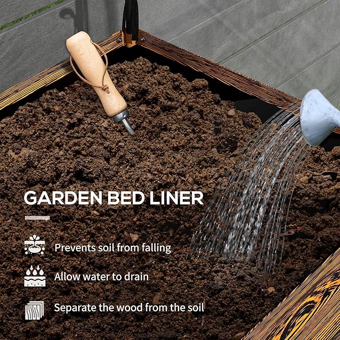 Outsunny Raised Garden Bed with Cover and Storage Shelf, Rectangular Metal Elevated Planter Box with Legs and Bed Liner for Vegetables, Flowers, Herbs, Dark Brown