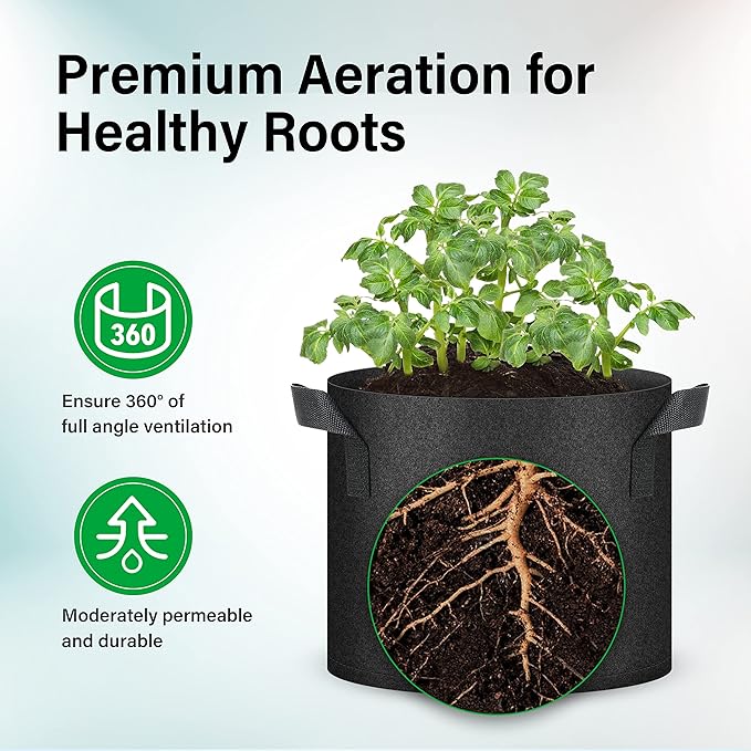 YSSOA 10-Pack 7 Gallon Grow Bags, Tomoato Plant Pots with Handles, Aeration Nonwoven Febric, Heavy Duty Gardening Planter for Vegetable, Fruits and Flowers, Black