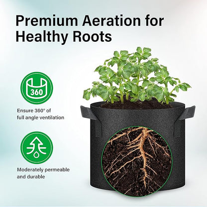 YSSOA 5-Pack 7 Gallon Grow Bags, Aeration Nonwoven Fabric Plant Pots with Handles, Heavy Duty Gardening Planter for Potato, Tomato, Vegetable and Fruits, Black