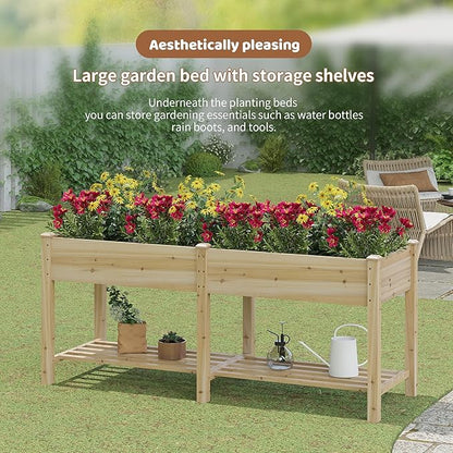 FILWH Raised Garden Bed with Legs Elevated Wooden Planter Box Stand Large Planter Stand Box for Fruits Vegetables Flowers with Divider with Bag - 72 * 24 * 30.5IN