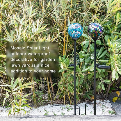 VCUTEKA Solar Garden Decorative Lights Outdoor, Mosaic Solar Light Waterproof LED Pathway Stake Light for Landscape Patio Yard Deck Walkway Decoration, 2 Pack （Blue&Purple）