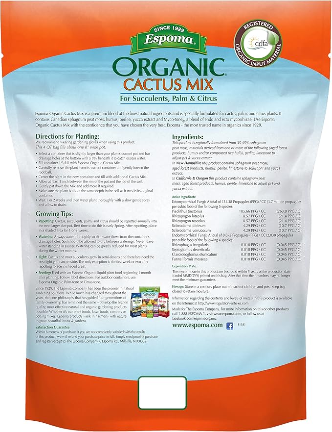Espoma Organic Cactus Soil Mix 4qt Bag and Cactus! Liquid Plant Food Concentrate 8oz Bottle. Use for Cactus & Succulents - for Organic Gardening - Combo Pack