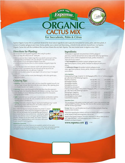 Espoma Organic Cactus Soil Mix 4qt Bag and Cactus! Liquid Plant Food Concentrate 8oz Bottle. Use for Cactus & Succulents - for Organic Gardening - Combo Pack