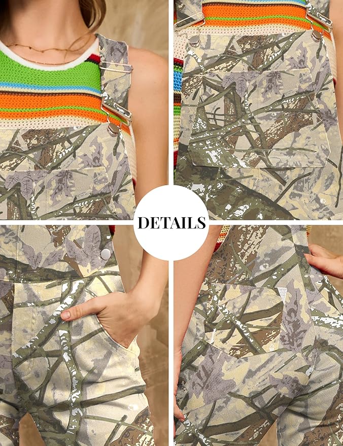 Camo Jumpsuit for Women Camouflage Bibs Overalls Work Utility Coveralls with Pockets