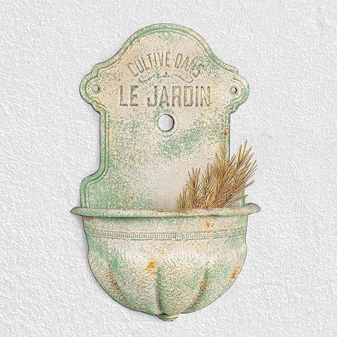 Creative Co-Op Metal Wall-Mounted Planter with Distressed Finish, Green