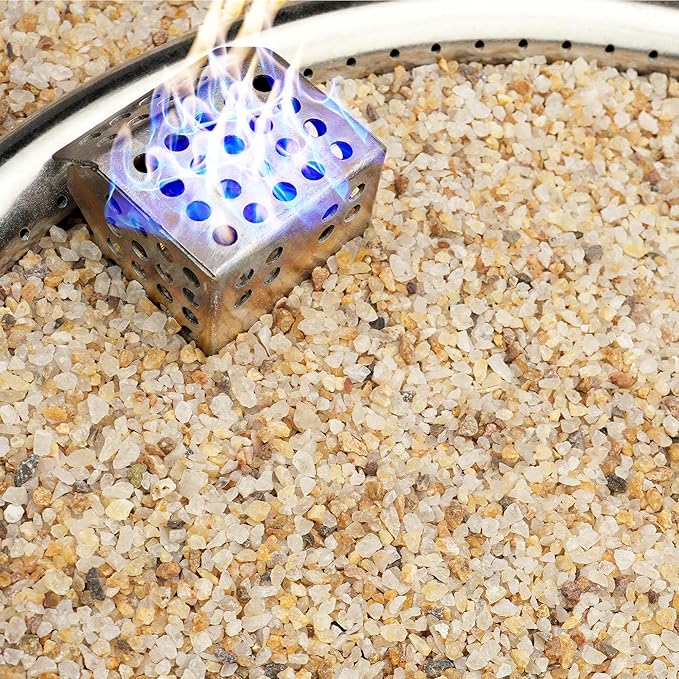 NUPICK 5-10 Mesh Silica Sand for Fire Pit, 20lb Coarse Sand for Fireplaces, Decorative Sand for Gas or Propane, Heatproof Base Layer Under Fire Glass, Lava Rocks, Wood, Garden, Vase Filler, Aquarium