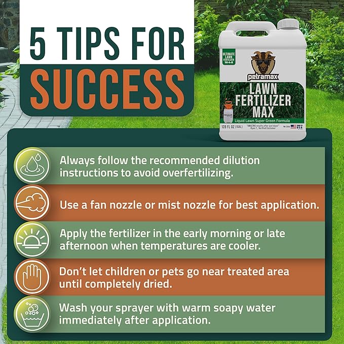 PetraMax Liquid Lawn Fertilizer for Lawns Concentrate - Liquid Fertilizer for Lawns, Food for Grass - 16-4-8 High Nitrogen Lush Green Grass, Phosphorus for Strong Roots - Apply Spring & Summer (1 Gal)