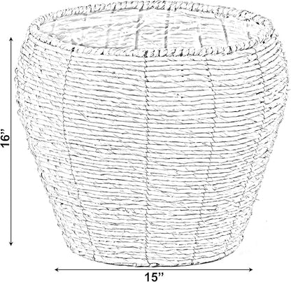 Vintiquewise Woven Round Flower Pot Planter Basket with Leak-Proof Plastic Lining - Large