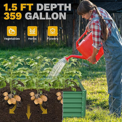 DWVO 2pcs 8 x 4 x 1.5 FT Raised Garden Bed Kit, Outdoor Galvanized Flower Bed with Safety Rubber and Gloves, Large Metal Planter Box for Vegetables, Flowers, Herbs, Fruits, Green