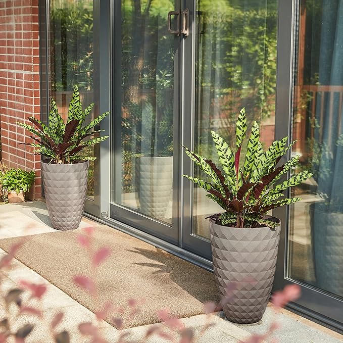 Glitzhome 19.75" H Tall Outdoor Planters Set of 2, Large Planters for Outdoor Plants, Oversized Textured Tall Planter with Drainage Holes, Decorative Round Flower Pots for Indoor Outdoor
