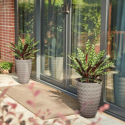 Glitzhome 19.75" H Tall Outdoor Planters Set of 2, Large Planters for Outdoor Plants, Oversized Textured Tall Planter with Drainage Holes, Decorative Round Flower Pots for Indoor Outdoor