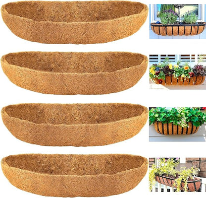 Coco Liners for Planters - 4 Pack 24 Inch Trough Coconut Liners for Planters, Window Box Coco Liners, 100% Natural Coconut Fiber Liners for Wall Hanging Basket, Window Box, Fence Baskets