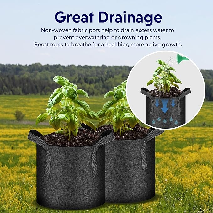 iPower 10-Pack 1 Gallon Plant Grow Bags Heavy Duty Thickened Nonwoven Aeration Fabric Container Durable Pots, Strap Handles for Garden, Black