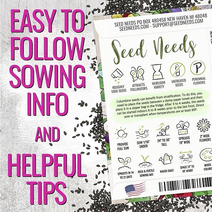 Seed Needs Giant Star Columbine Seeds for Planting Mckana's Mixture - Heirloom & Open Pollinated Colorful Flowers That Attract Pollinators/Butterflies (5 Packs)