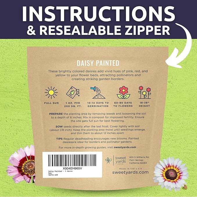 Painted Daisy - Large 1 Ounce Packet - 10,000 Flower Seeds for Planting - Chrysanthemum carinatum
