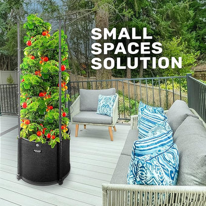 Outland Living Large Tomato Planter with Metal Trellis 68 Inch, 20 Gallon Fabric Pot with Drainage - Tall Cages for Climbing Outdoor Plants Cucumber, Grape, Beans and Flowers, Black (Pack of 1)