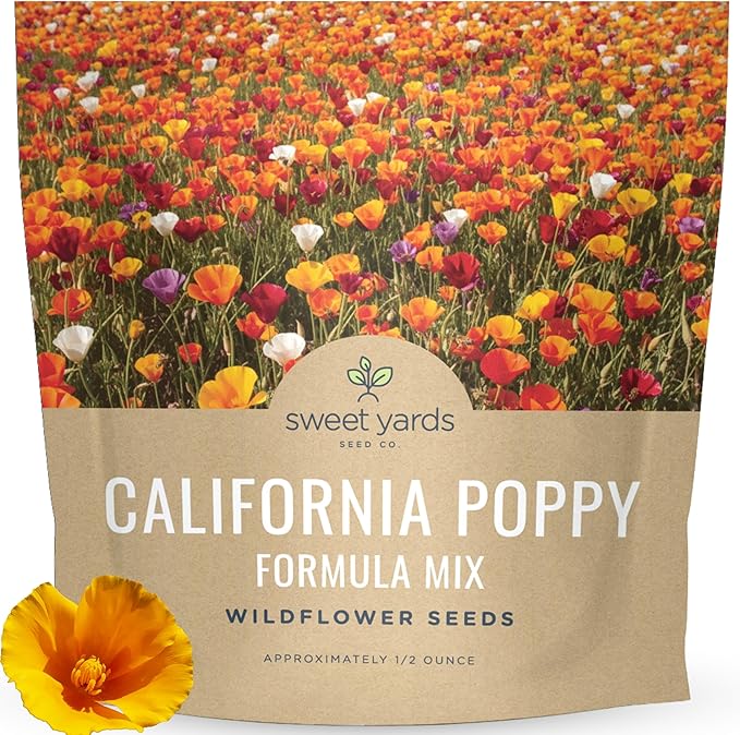 California Poppy – Formula Mix – Large 1/2 Ounce Seed Packet – 10,000 Flower Seeds for Planting – Eschscholzia californica