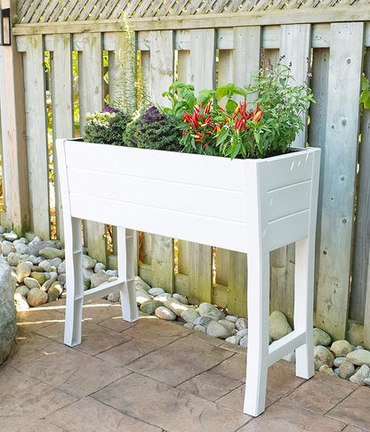 Nuvue Products 26020, 36" L x 15" W x 32" H, Polymer with Woodgrain Texture, White Elevated Garden Box