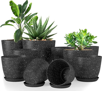 Utopia Home - Spotty Plant Pots Indoor with Drainage - 7/6.6/6/5.3/4.8 Inches Flower Pots - 5 Pack Plastic Planters - Ideal for Stocking Stuffers - (Speckled Black, Pack of 10)