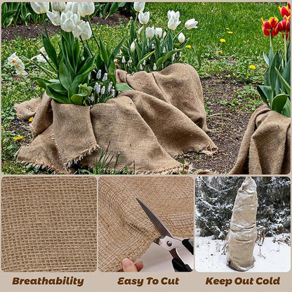 40'' x 80 Feet Burlap Fabric Roll 26.6 Yard, Natural Jute Fabric for Winter Tree Wrap Plant Covers Freeze Protection with 164 Feet Jute Rope, DIY Rustic Wedding Garden Outdooor Christmas Decoration