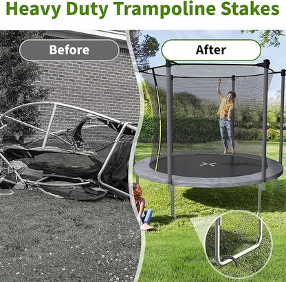 12 Inches Trampoline Wind Stakes, Heavy Duty U Stakes for Ground, 8-Pack Trampoline Tie Down Anchor Kit for Swing Set and Soccer Goal Galvanized Steel Anchors Black