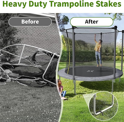 12 Inches Trampoline Wind Stakes 16-Pack, Heavy Duty U Stakes for Ground, Trampoline Tie Down Anchor Kit for Swing Set and Soccer Goal Galvanized Steel Anchors Black