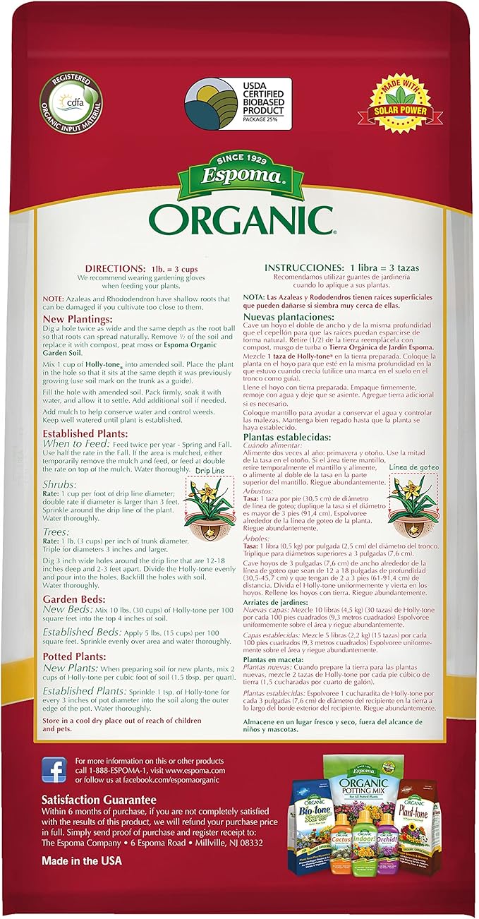 Espoma Organic Holly-tone 4-3-4 Natural & Organic Evergreen & Azalea Plant Food; 4 lb. Bag; The Original & Best Fertilizer for all Acid Loving Plants including Rhododendrons & Hydrangeas.