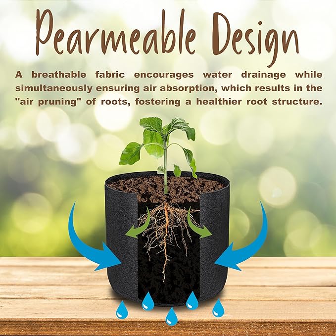 Generic Dstone Multi-Pack Grow Bags: Eco-Friendly, Durable, Lightweight for Better Plant Growth and Drainage (5, 2 Gallon)