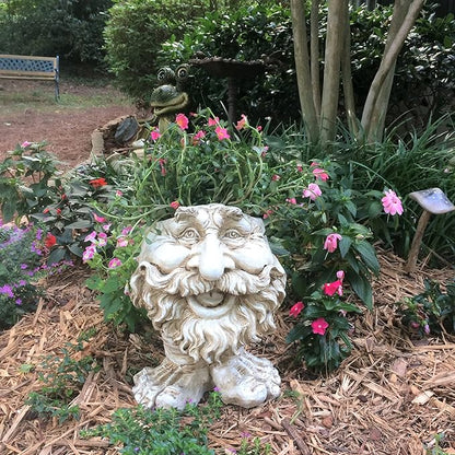 homestyles 13 in. Antique White Ole Salty The Muggly Statue Face Planter Holds 5 in. Pot