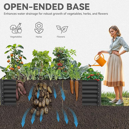 YITAHOME 6x3x2 ft 4pcs Galvanized Raised Garden Bed Kit, Large Metal Planter Box with Gloves & Support Rod, Outdoor Flower Bed for Plants Vegetables, Black
