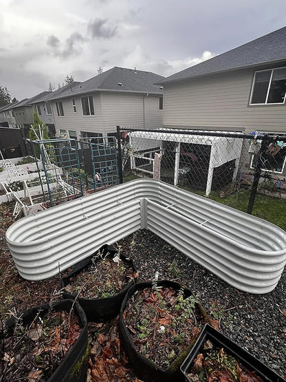 A ANLEOLIFE 2 Set Heart-Shaped Galvanized Raised Garden Beds Outdoor,81x81x18in Large Metal Planter Box for Planting Vegetables Flowers Herb, Anti-Rust & Easy-Setup, Antique White