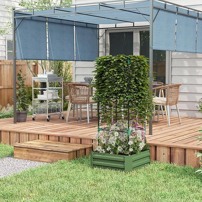Outsunny Galvanized Raised Garden Bed, 55" Tall Outdoor Planter Box with Trellis Tomato Cage and Open Bottom for Climbing Vines, Vegetables, Flowers in Backyard, Garden, Patio, Green