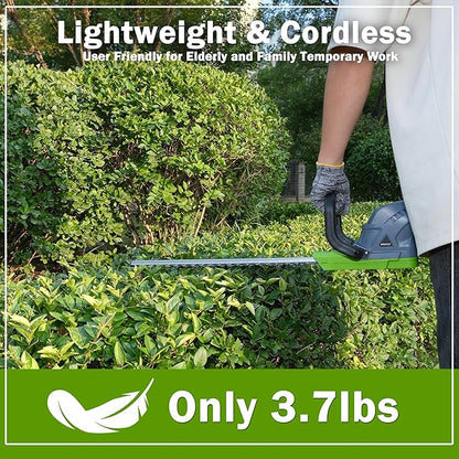 22" Cordless Hedge Trimmer, 2x4.0Ah Battery and Charger, Electric Handheld Bush Clipper, 180° Rotatable Head, Dual-Action Blades Lightweight Trimmer(Perfect Partner with String Trimmer)