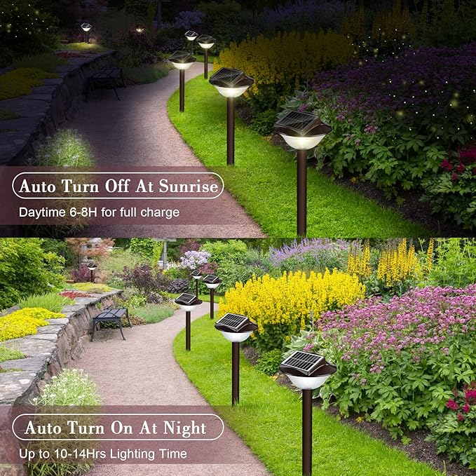 40LED Solar Pathway Lights Outdoor Waterproof 2in-1 Warm & Cold 4000k/7000k Solar Outdoor Lights IP65 Driveway Light, 12 Hours Long Lasting LED Garden Light for Yard Backyard -2 Pack